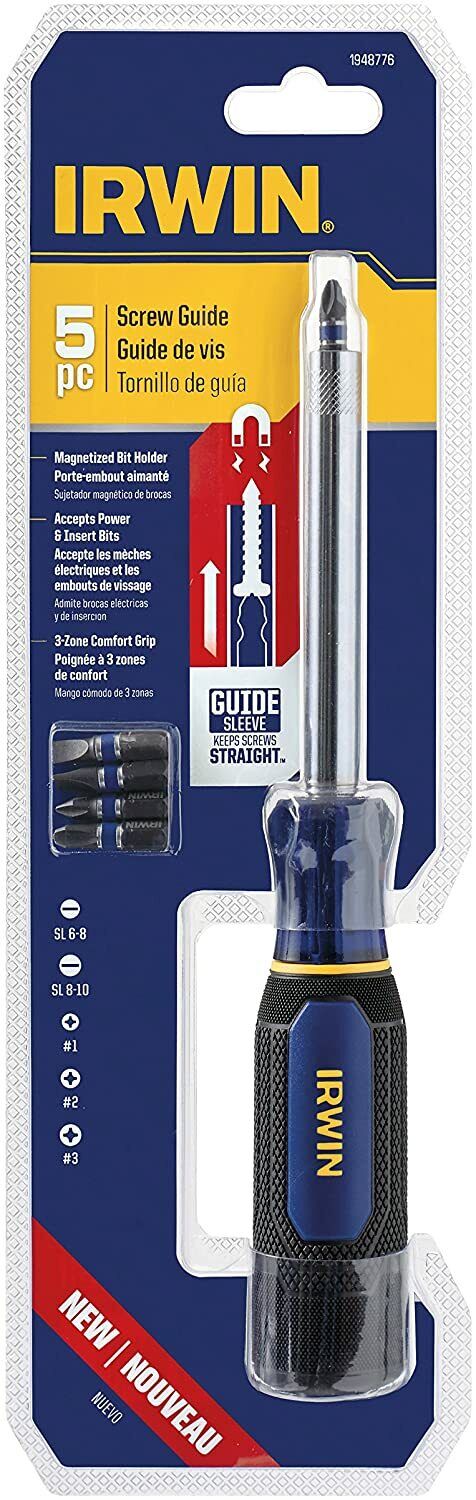 IRWIN 1948776 Screw Guide Driver, 5-Piece with Magnetized Bit Holder, Multi Bit.