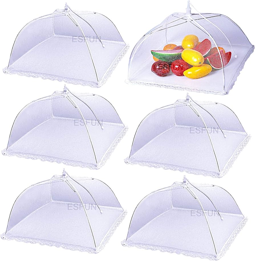 FOOD UMBRELLA WHITE MESH W/LACE EDGES 1PC