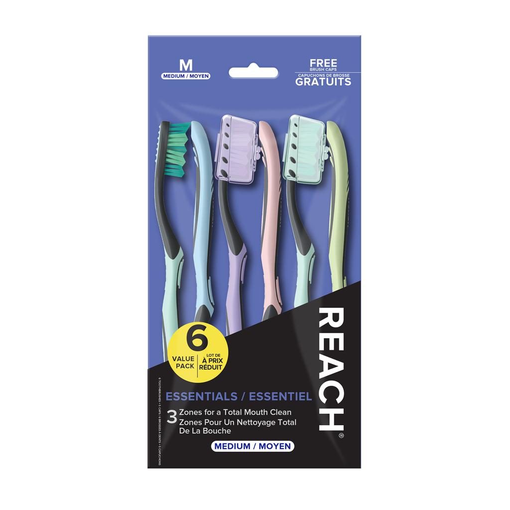 REACH ESSENTIALS TOOTHBRUSH WITH 6 COUNT (PACK OF 1) MULTICOLOR