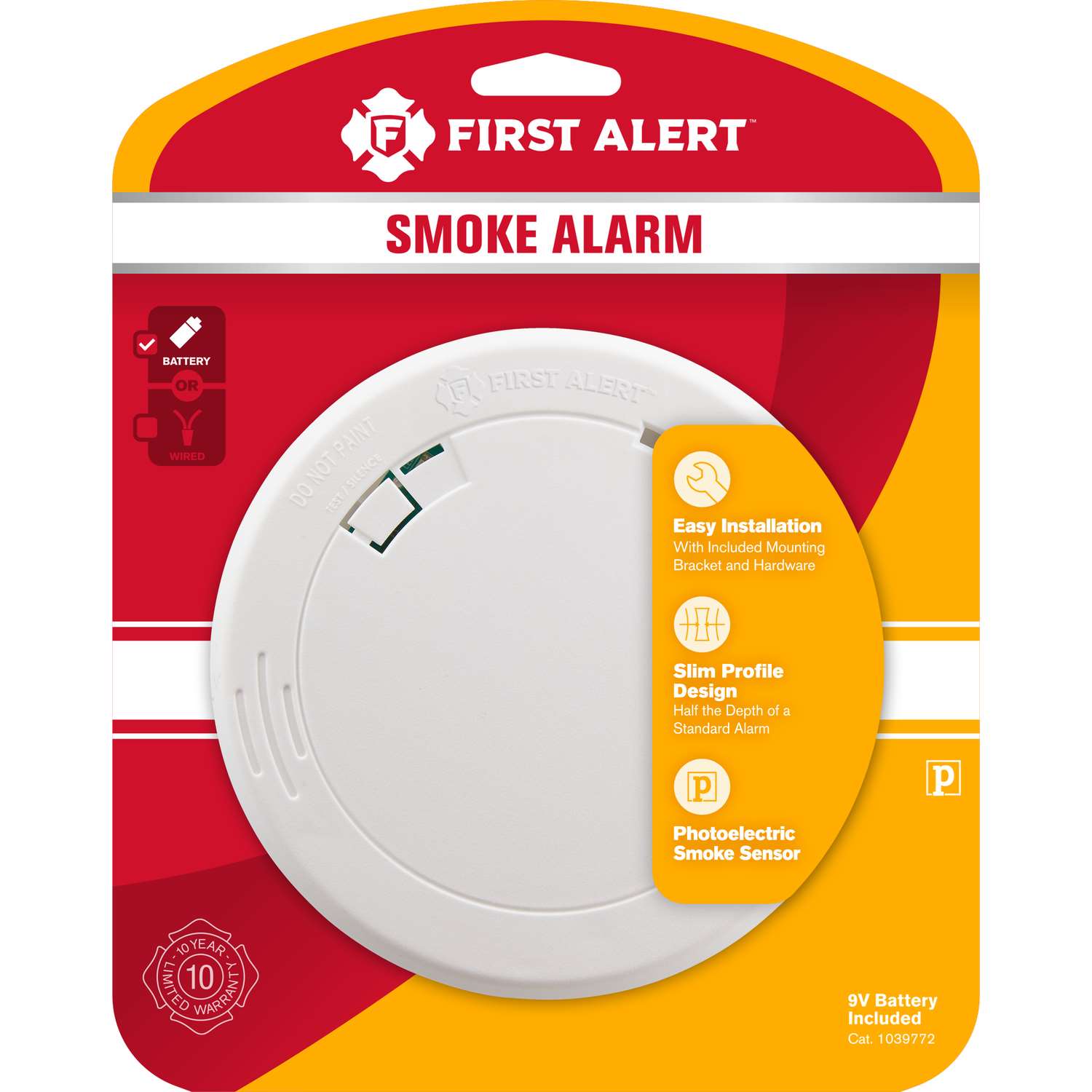 First Alert PR710 10-Year Battery Powered Slim Smoke Detector with Photoelectric Sensor