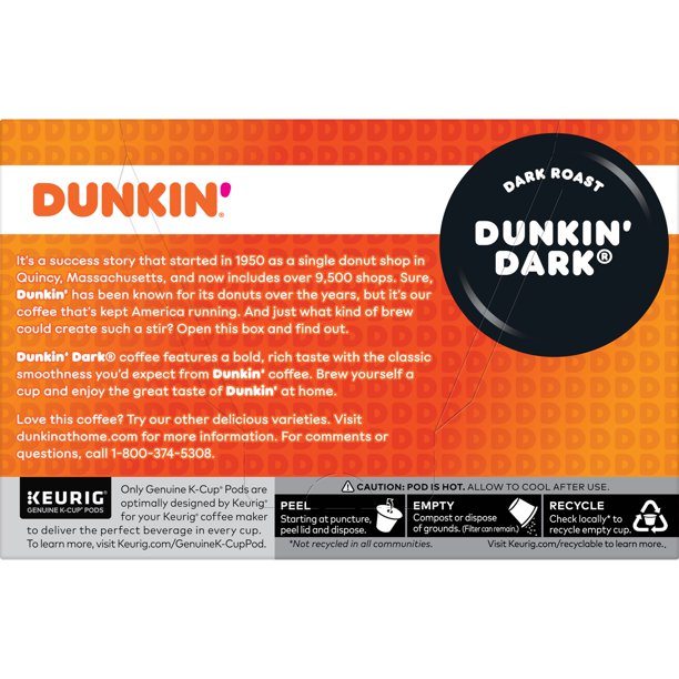 Dunkin' Dark Ground Roast Coffee K-Cup Pods 3.52 OZ