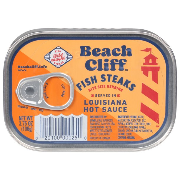 Beach Cliff Bite Size Herring Fish Steaks  in Louisiana Hot Sauce 3.75 OZ