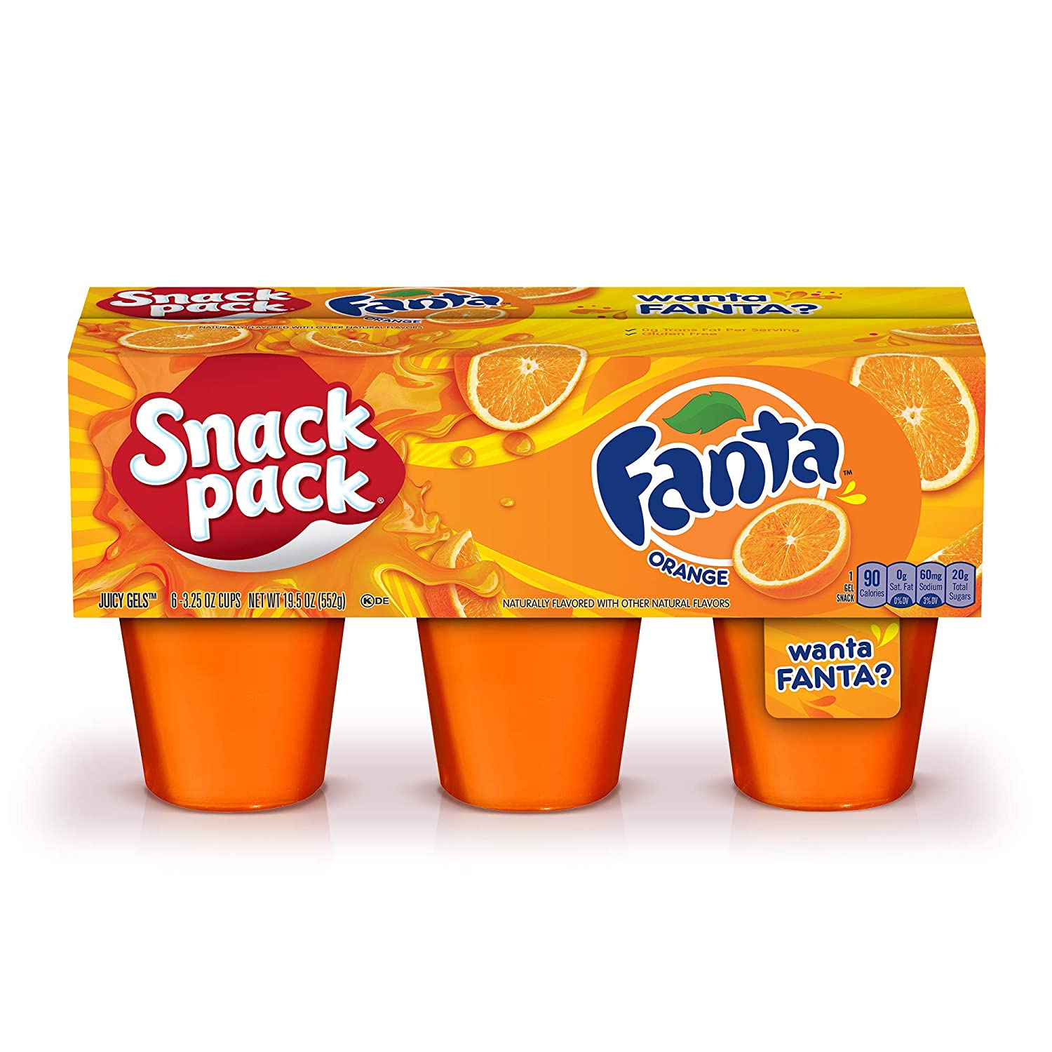 HUNT'S SNACK PACK FANTA ORANGE JUICY GELS CUPS, 3.25 OZ. CUPS 6-COUNT