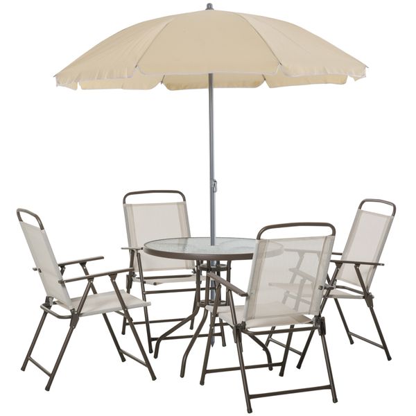 6 chair patio table with umbrella 6 Piece Patio Set Round- 4 Chairs, table and umbrella