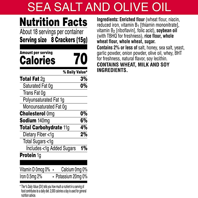 Kellog Town House Sea Salt & Olive Oil Flatbread Crisp Crackers 9.5 OZ