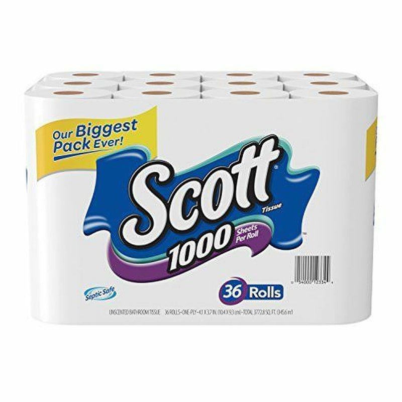 SCOTT TOILET PAPER 1-PLY 1000-SHEET, 36 ROLLS