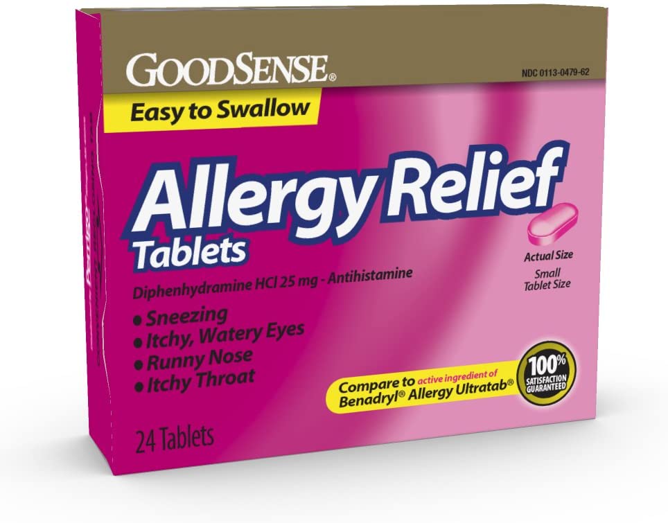 GoodSense Allergy Relief, Diphenhydramine HCl Tablets 25 mg, Antihistamine, 24 Count
