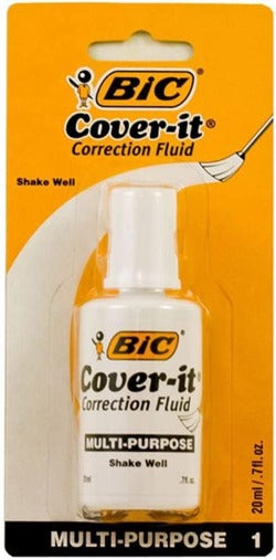 BIC Cover-It Correction Fluid, 20 Milliliter Bottle, White