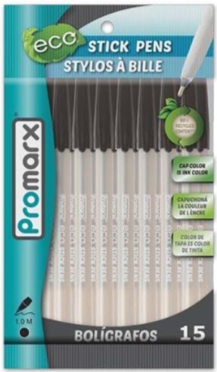Promarx TC Ball Stick Pens, Medium Point, Black Ink, 10 count