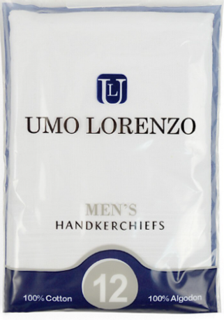 Umo Lorenzo Men's Cotton Plain Handkerchiefs - White,12 Piece