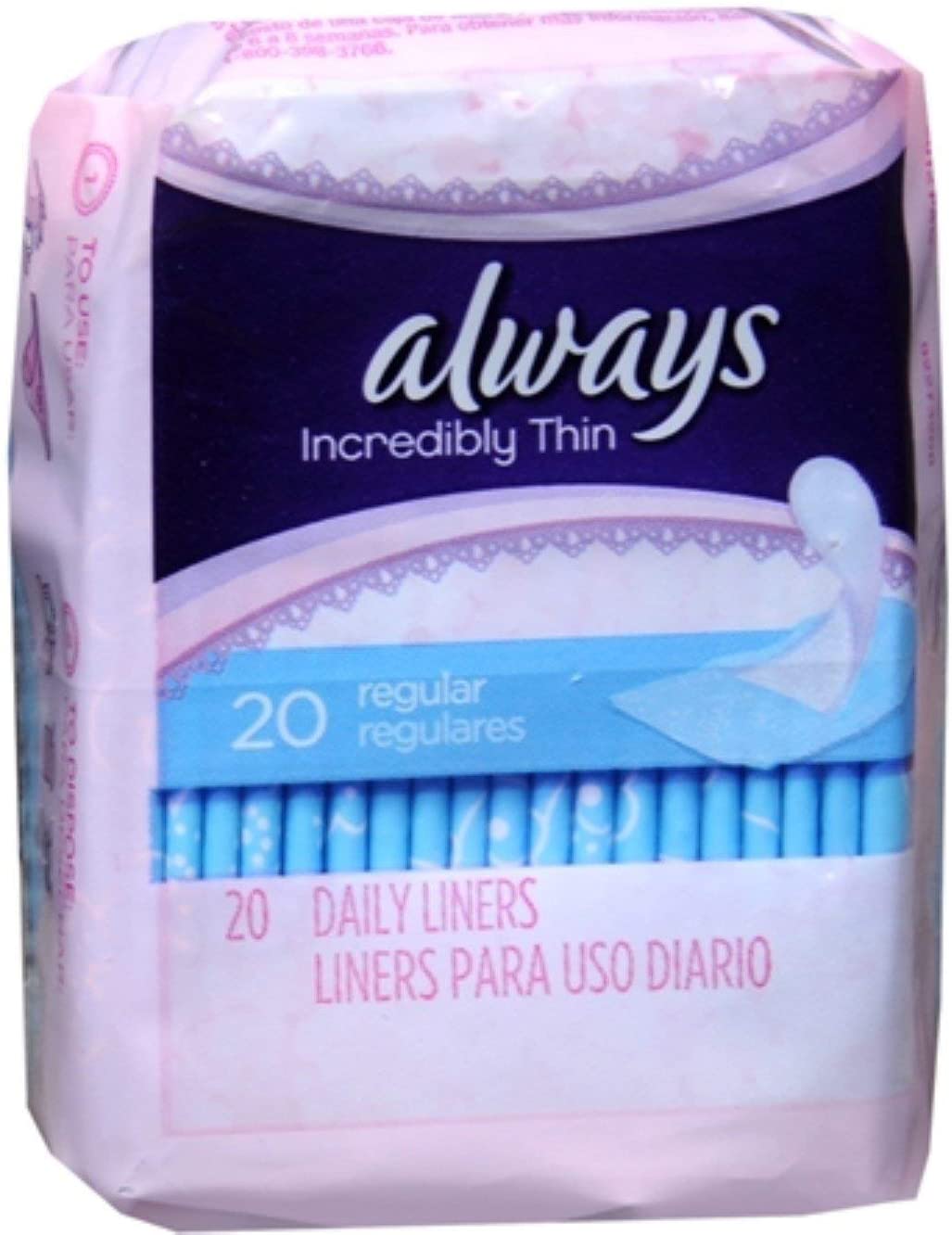 Always Thin Pantiliners Regular Unscented 20 ct