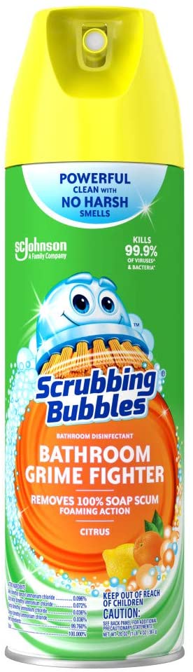 Scrubbing Bubbles Bathroom Grime Fighter Aerosol, Rainshower, 20 OZ