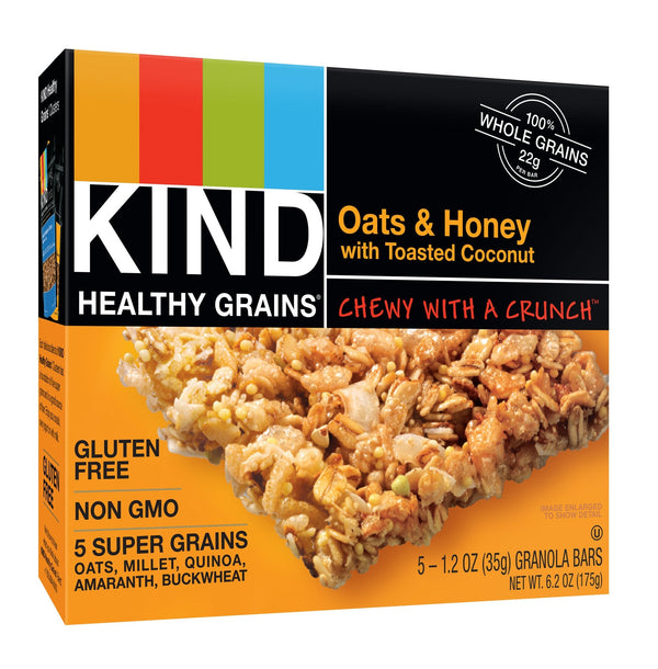 KIND HEALTHY GRAINS BARS OATS AND HONEY WITH TOASTED COCONUT GLUTEN FREE 6.2 OZ