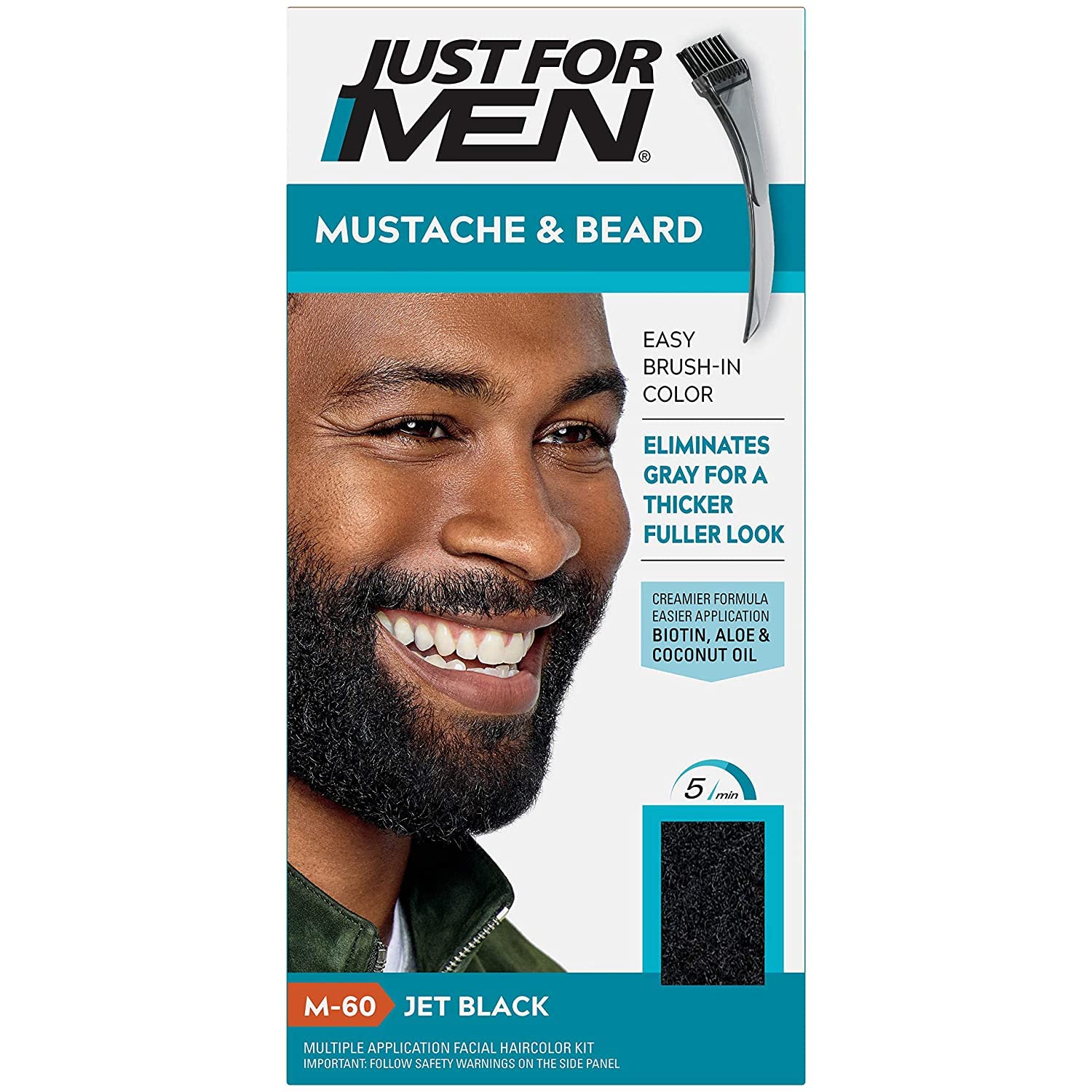 Just For Men Brush-In Color Gel Mustache, Beard & Sideburns, Natural Jet Black