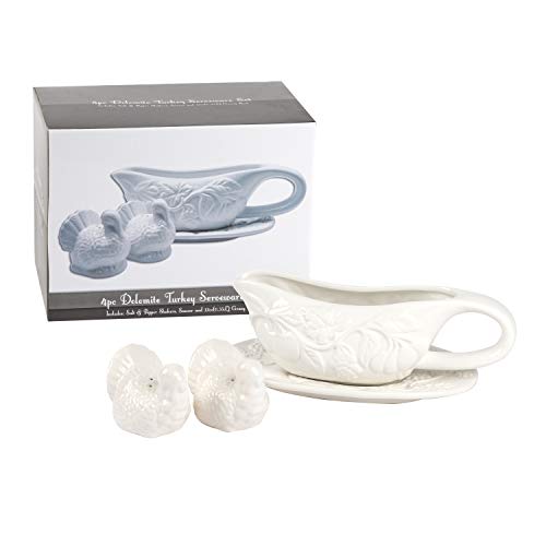 Thanksgiving Gravy Boat and Saucer with Turkey Shaped Salt and Pepper Shakers