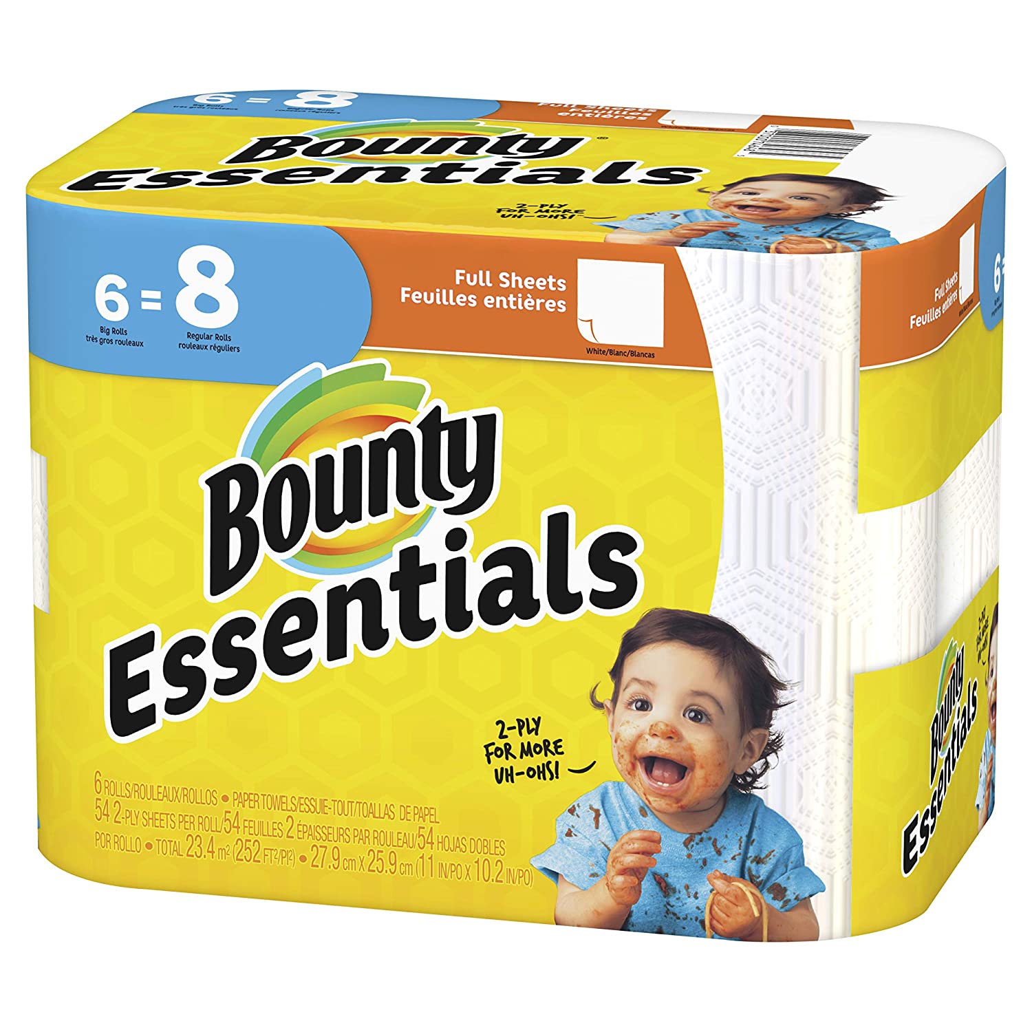 Bounty Essentials Paper Towels, Print, 6 Big Rolls = 8 Regular Rolls