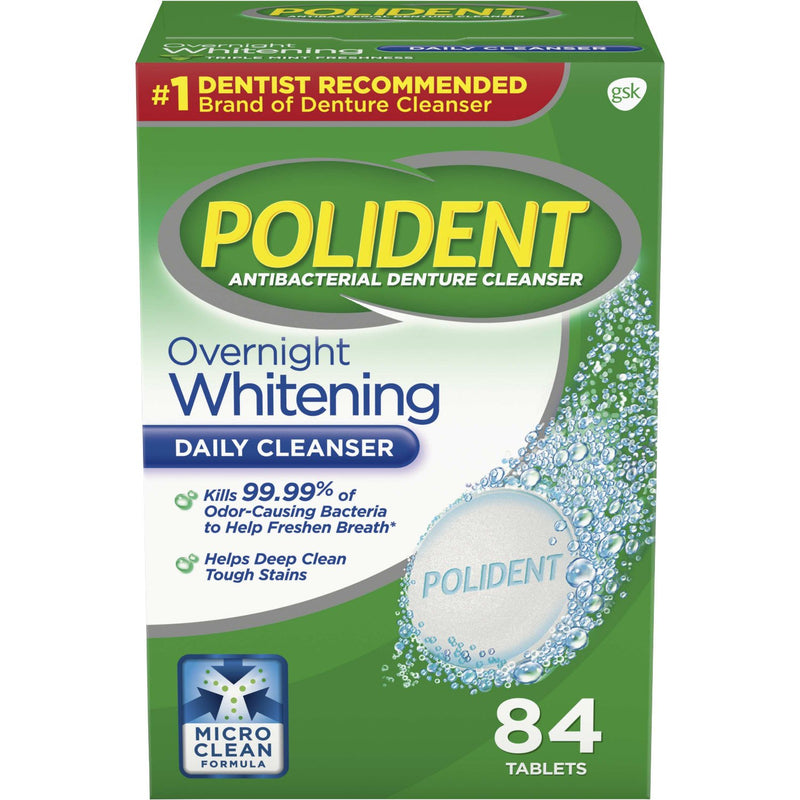 Polident Overnight Whitening Antibacterial Denture Cleanser Tablets 84 CT