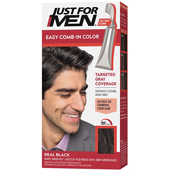 Just For Men Easy Comb-in Gray Hair Color with Applicator Real Black A-55