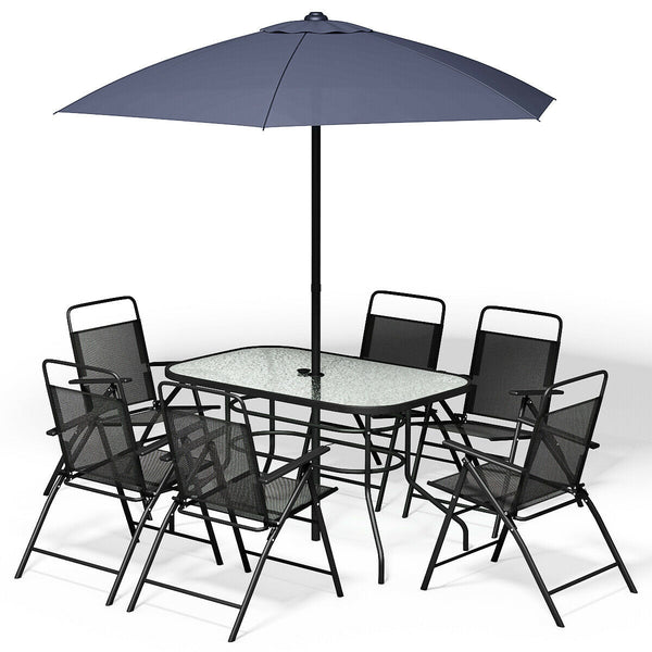 8 Piece Rectangular Patio Set - 6 Chairs, Rectangular Table and Umbrella - ONLY WHITE IN-STOCK