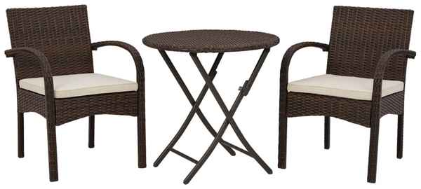 3 Piece Wicker Rattan Outdoor Patio Table and Chair Set
