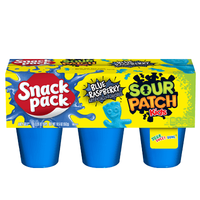 HUNT'S SNACK PACK BLUE RASPBERRY SOUR PATCH JUICY GELS 3.25 OZ. CUPS 6 COUNT