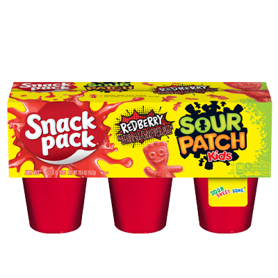 HUNT'S SNACK PACK REDBERRY SOUR PATCH JUICY GELS 3.25 OZ. CUPS 6 COUNT