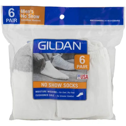 GL710-MENS GILDAN 6PK NO SHOW WHITE