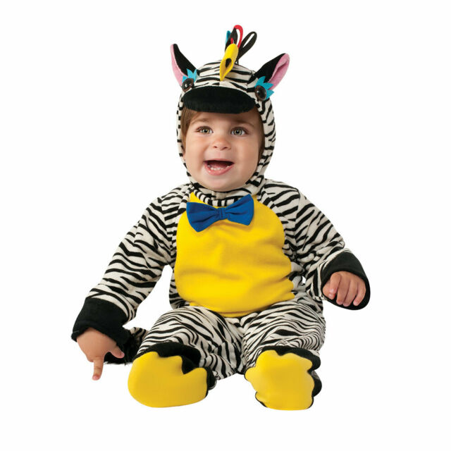 Zebra Black White Striped Jumpsuit Headpiece Child Costume 12-18 Months