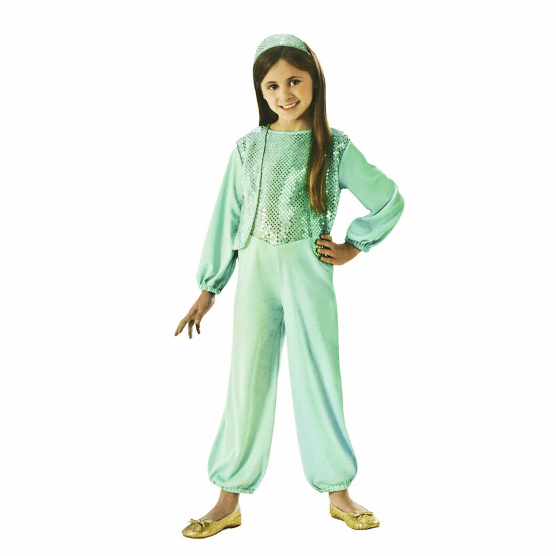 Kids Girls Green Gypsy Dancer Halloween Costume Sequin Jumpsuit Headband