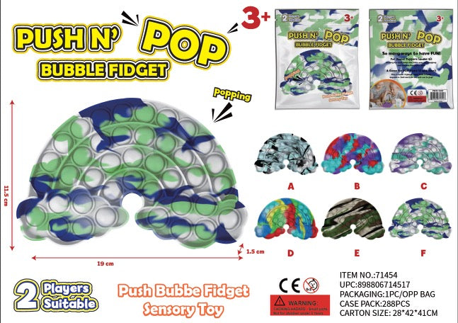 Bubble Fidget Toy - Push N' Pop Large - Dino, Rainbow, Alien, Bus, Cupcake