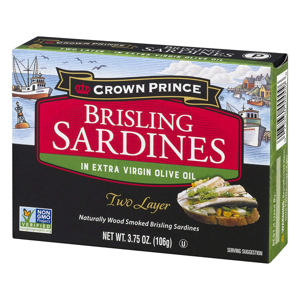 Crown Prince Two Layer Brisling Sardines in Olive Oil 3.75 OZ