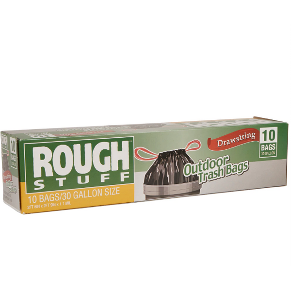 Rough Stuff 30 gal Outdoor Trash Bags with Drawstring, 10 ct
