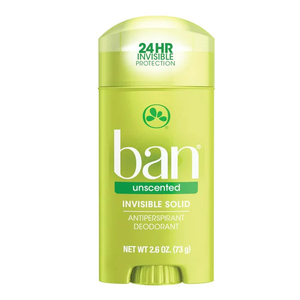 Ban Invisible Solid Antiperspirant Deodorant Unscented 2.6 OZ
