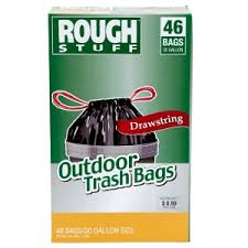 Rough Stuff 30 gal Outdoor Trash Bags with Drawstring, 45 Count